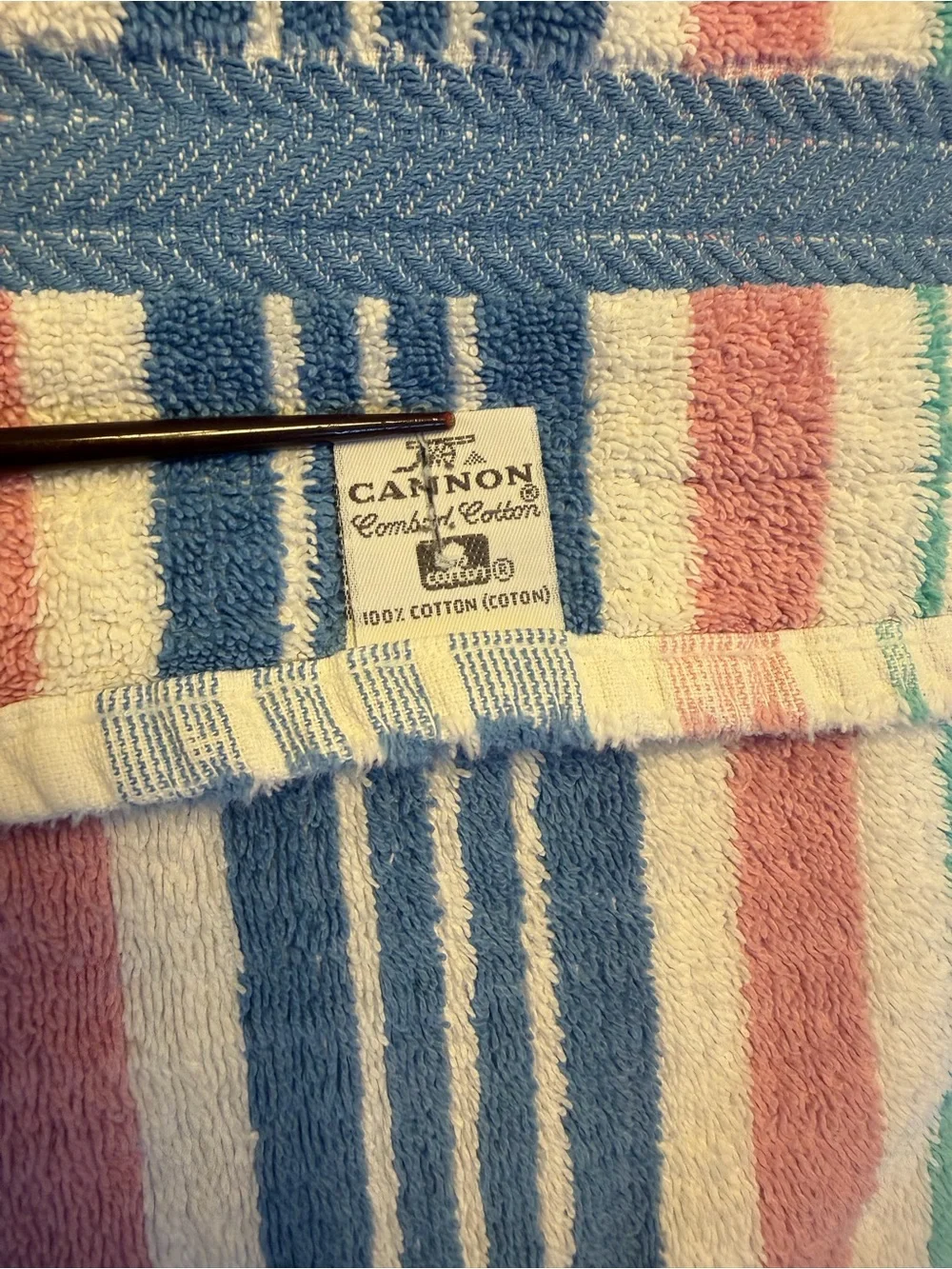Vintage Striped Terry Bath Towels Set 2 Cannon Multicolor Blue Pink Green